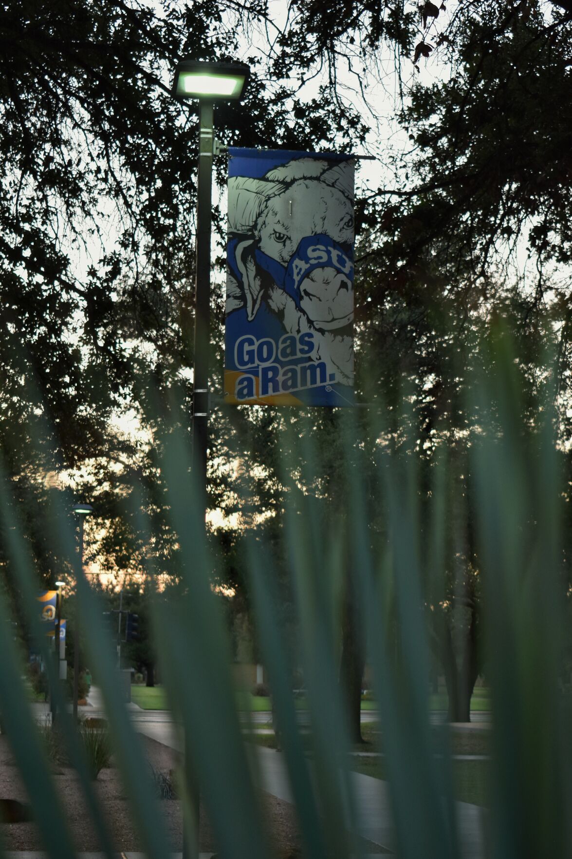 "Go as a Ram" campus sign